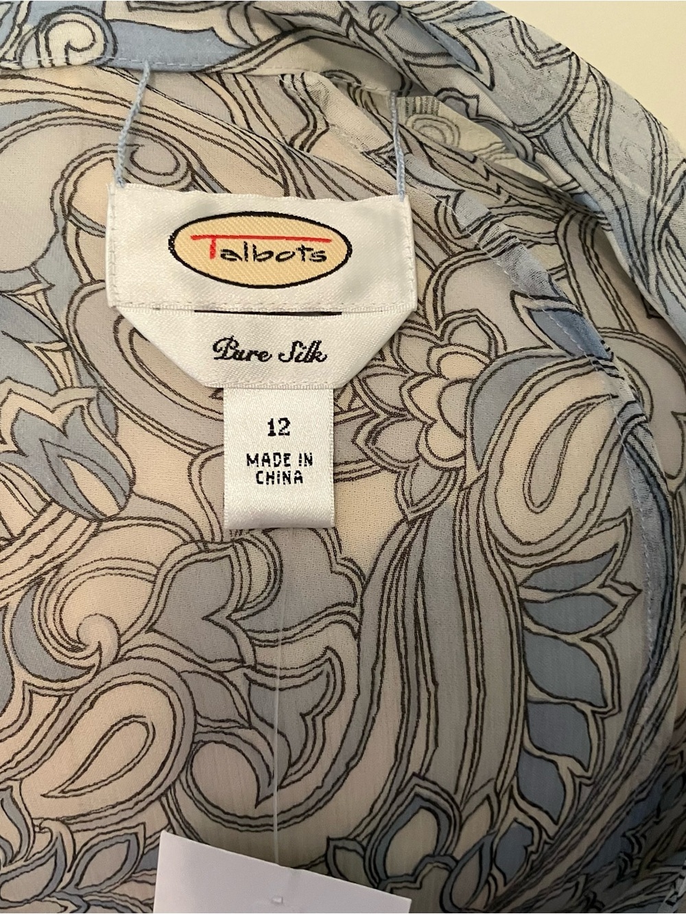 VTG Talbots Women's Silk Paisley Flutter Sleeve Paisley Fairycore Sheeer 12 Blue - Picture 5 of 5